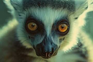 Naklejka premium Close-up of a lemur looking directly at the camera. Perfect for wildlife or animal-themed projects