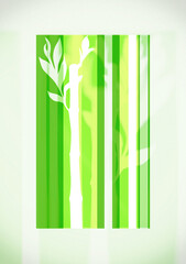 Abstract illustration of Lucky Bamboo Dracaena sanderiana. Green stripes symbolize the upright growth. Double exposure in front of a white frame.