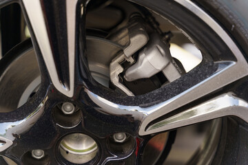 Close Up of Car Wheel With Brake Pad