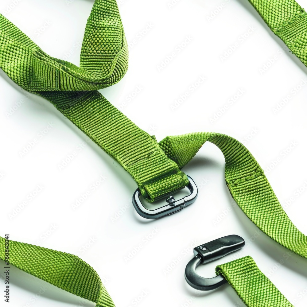 Poster Detailed view of a green strap with a metal buckle. Versatile image for various projects