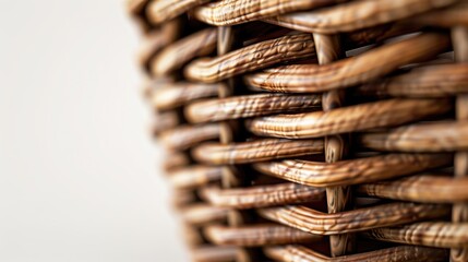 Close-up of a wicker basket on a table, suitable for various indoor and outdoor themes - obrazy, fototapety, plakaty