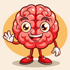 Vector illustration of the pink color of the human brain on a colored monochrome background. The basis of the brain concept is the cartoon response. Flat brain design style for education