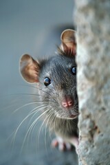 A curious rat peeking out from behind a rock. Suitable for wildlife or curiosity-themed designs