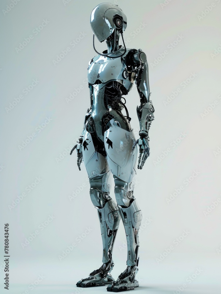 Aufkleber advanced humanoid robot with intricate mechanics against a light background.