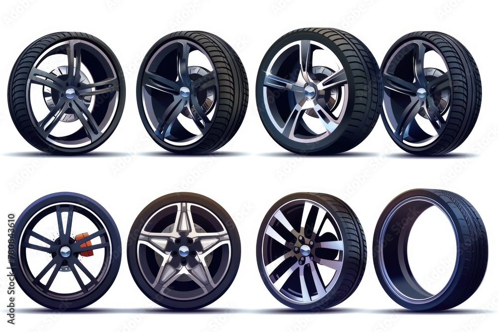 Poster A collection of four different types of wheels. Perfect for illustrating variety or choice in any design project