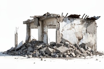 Damaged building after explosion. Part of the building hit by a rocket. Missile strike on houses. House after the war. Post-war architecture.