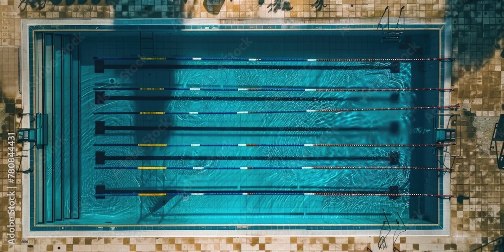 Poster A bird's eye view of an empty swimming pool. Suitable for design projects