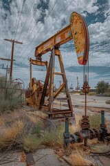 An oil pump in a vast field, suitable for industrial concepts