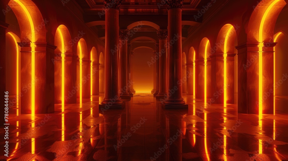 Aufkleber a room with columns and lights, suitable for interior design concepts