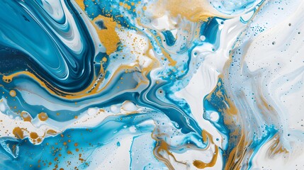 blue, white and gold acryl pouring background. Copy Space - obrazy, fototapety, plakaty