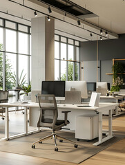 Modern office setup optimized for productivity, with planning tools and technology at every workstation