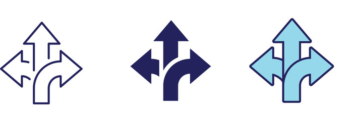 Three-way Arrow Direction Icon - Navigation Set