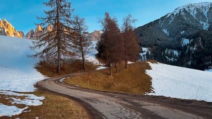 Spring landscape Dolomites Alps Santa Maddalena village Val di Funes valley South Tyrol Italy. - 780846029