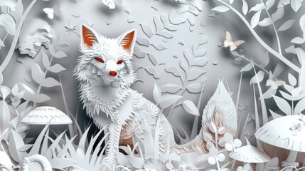 Fototapeta premium Paper cut of a fox in a forest, suitable for crafts and DIY projects