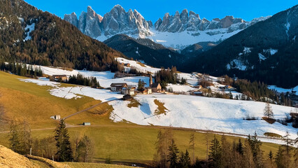 Spring landscape Dolomites Alps Santa Maddalena village Val di Funes valley South Tyrol Italy - 780846462