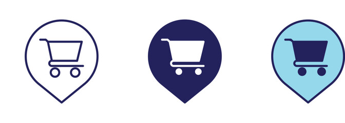Supermarket Shop Cart Pin Icon - Navigation Set