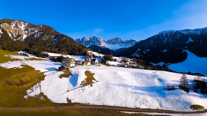 Spring landscape Dolomites Alps Santa Maddalena village Val di Funes valley South Tyrol Italy - 780846608