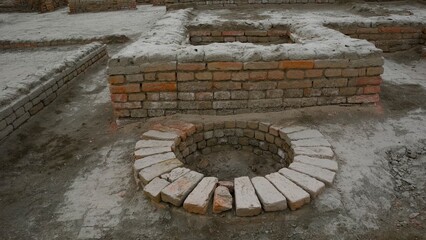 Partially restored ancient brick foundations Mohenjo Daro
