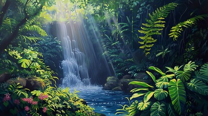 Enchanted Waterfall Oasis./n