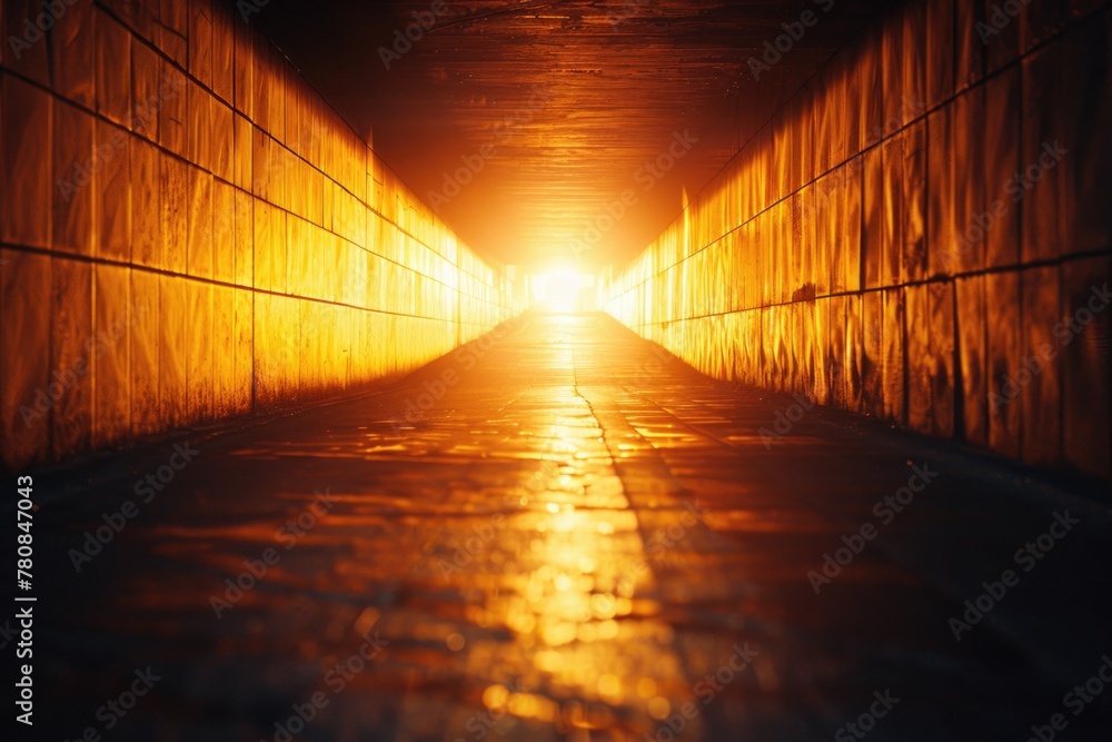 Poster a long tunnel with a light at the end. suitable for concepts of hope, success, and overcoming challe
