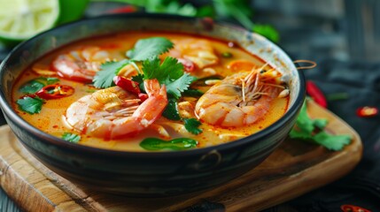 Thai dishes. Tom Yam soup with coconut milk (Tom Khaa). 