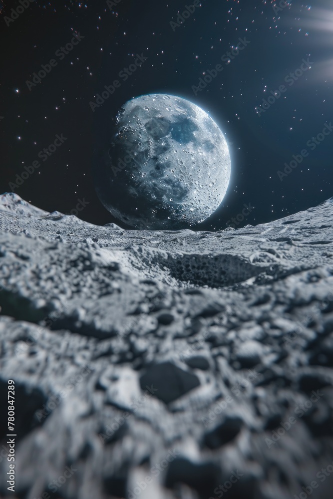 Poster A view of the moon from the moon's surface. Suitable for scientific and space-related projects