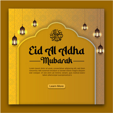 Eid al adha greeting banner template or eid al adha mubarak social media post template vector