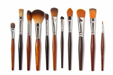 Various paint brushes on a white background