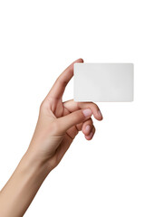 Fototapeta premium Human Hand Holding a Blank White Card Isolated on White Background