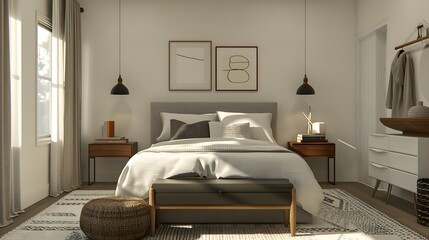 contemporary bedroom with upcycled nightstand