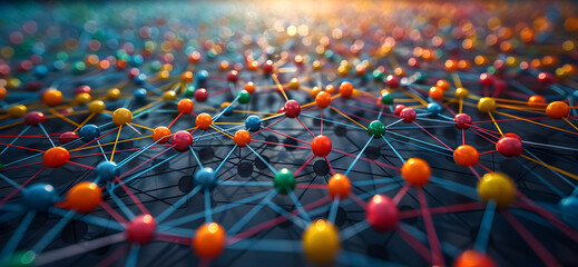 multicolored sphere network structure - abstract design connection design