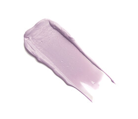 Stroke of purple color correcting concealer on white background, top view