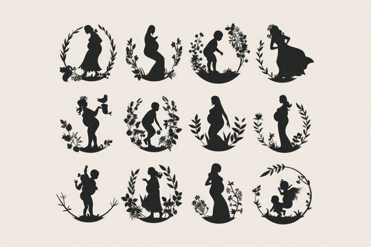 Silhouettes of people in various poses, suitable for a variety of projects