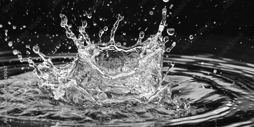 Poster a striking black and white image of a water splash. perfect for various design projects