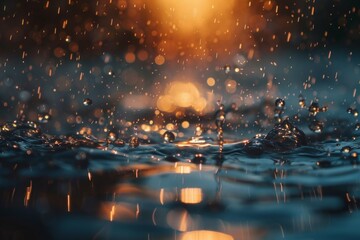 Water droplets cascading onto a watery surface - obrazy, fototapety, plakaty