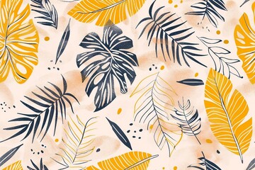 Seamless pattern with Palm leaves. boho leaves repeating pattern for nursery decor.
 - obrazy, fototapety, plakaty