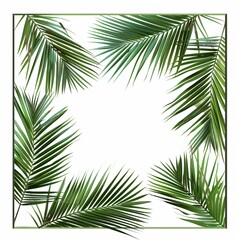 Fototapeta na wymiar Palm leaves frame on a white background. Summer vacation and travel concept. Illustration for design, invitation, poster
