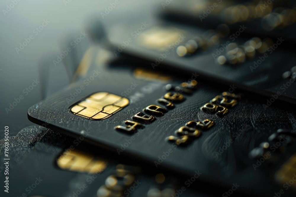 Poster a close up of a credit card on a table. suitable for financial and shopping concepts