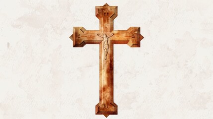 A simple wooden cross on a clean white background. Suitable for religious themes or memorial designs