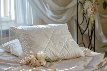 White pillow with beige sheets