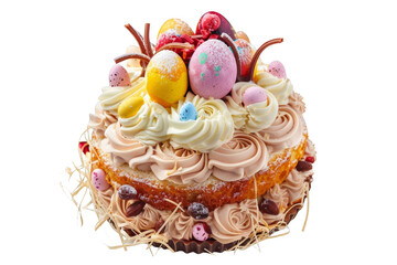 Easter Cake With Frosting and Decorated Eggs