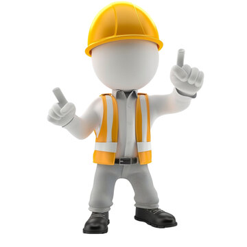 3d people- human character - suggesting an engineer. 3d render illustration isolated on white background