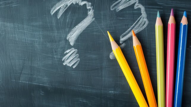 Pencils and a Question Mark on a Chalkboard - Powered by Adobe