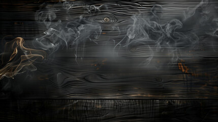 Charred wooden planks with smoke, background