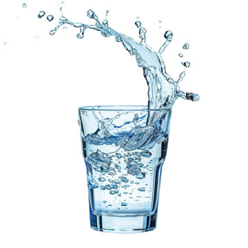 pouring water splash into glass isolated on white background. With clipping path