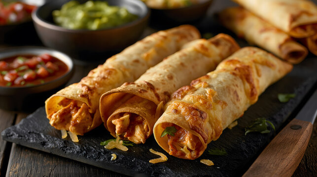Delicious Cheesy Chicken Enchiladas Served with Fresh Toppings