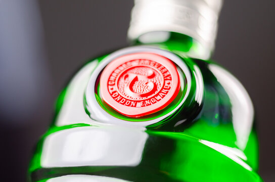 LONDON, UK - 28 MARCH 2024 Tanqueray London Dry Gin, a four-times distilled gin, made from a combination of refreshing juniper, peppery coriander, aromatic artemisia and sweet liquorice