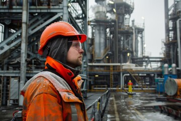 Field engineer uses safety equipment for personal protection in industrial settings