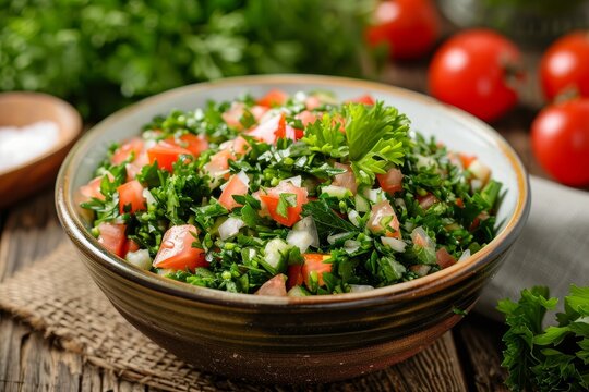 Fresh and delicious tabbouleh salad in a bowl
