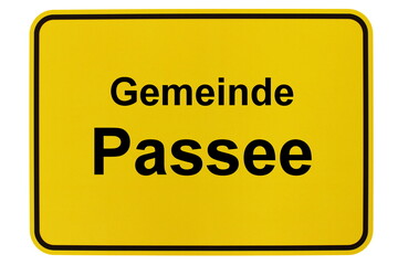 Illustration eines Ortsschildes der Gemeinde Passee in Mecklenburg-Vorpommern - obrazy, fototapety, plakaty